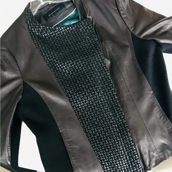 Elie Tahari Weave Pattern Leather Jacked
